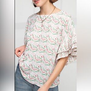 Easel Pastel Floral Blouse - Pink and Green